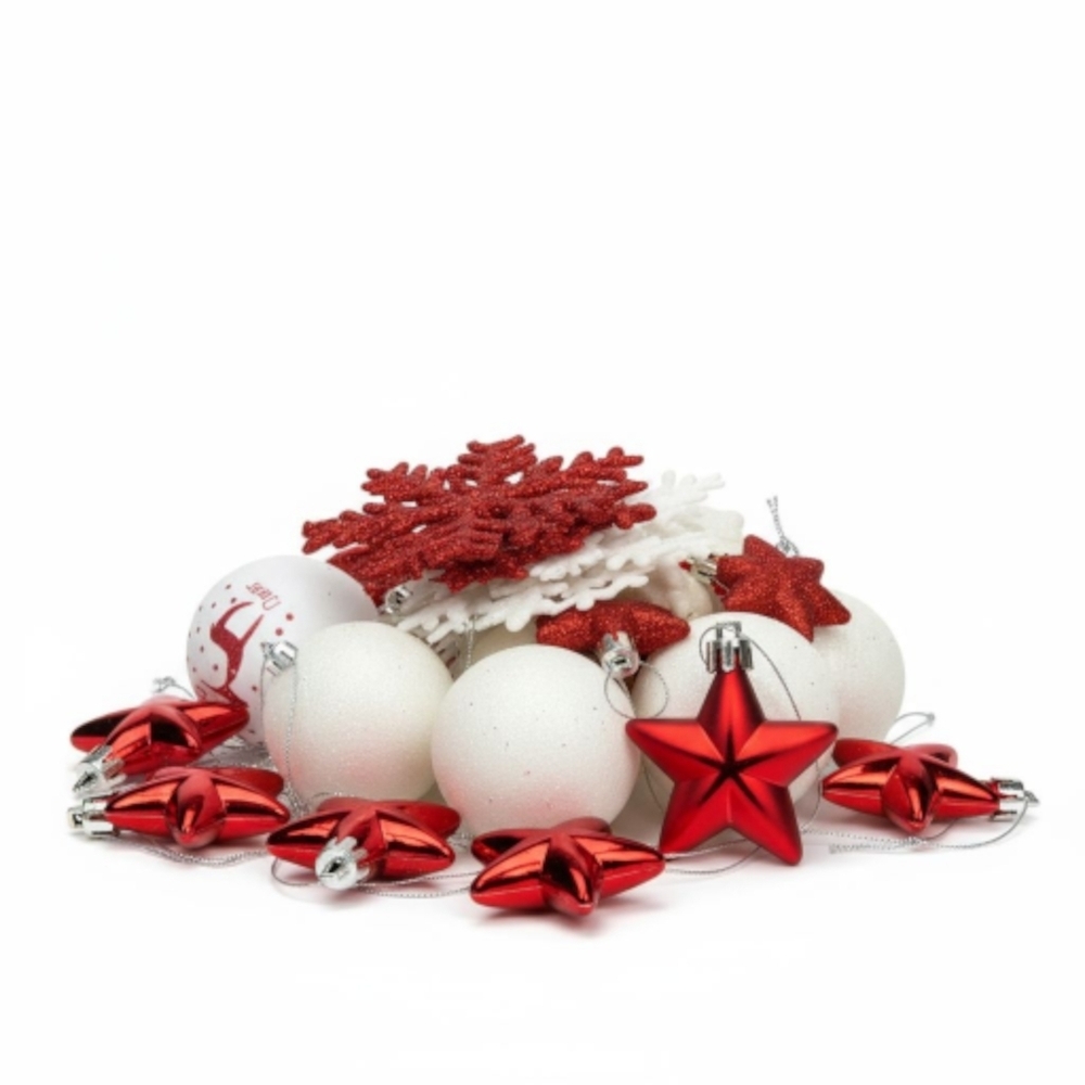 SALE! NWT 109 Red & White Glitter Balls & Stars Christmas Ornaments!!